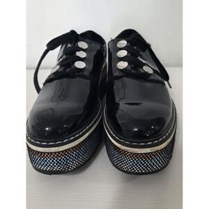 ZARA Black Patent Multi-Stripe Thick Platform Oxford Shoes Size EU 41  USA Size